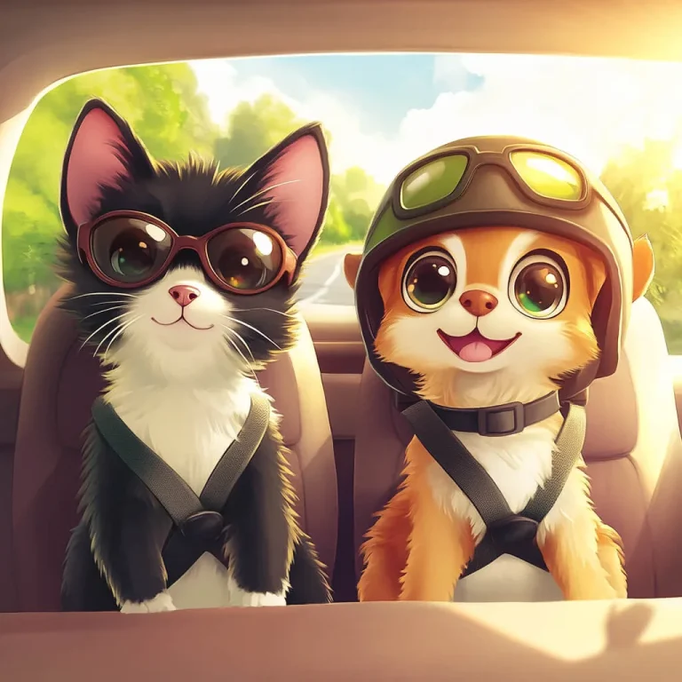 Taxi canin Paris : chien marron et blanc et chat noir en voiture