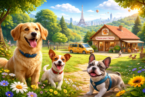 pension chien Île-de-France en pleine nature avec chiens heureux