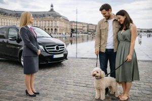 Taxi animalier Paris Bordeaux avec caniche place de la Bourse miroir d’eau