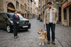 Taxi animalier Paris Lyon avec shiba inu dans le Vieux Lyon