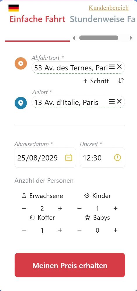 Tier Taxi Preisrechner zur schnellen Berechnung des Fahrpreises nach Strecke, Tier, Gepäck und gewählten Optionen.